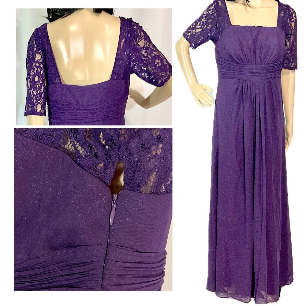 Ever Pretty Sz 10 Purple Empire Waist Maxi Dress with Sleeves Womens Lace